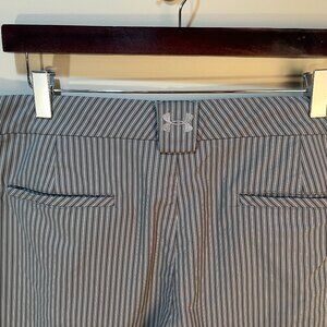 Under Armour Men's white, black and gray striped flat front Golf Shorts 38 EUC